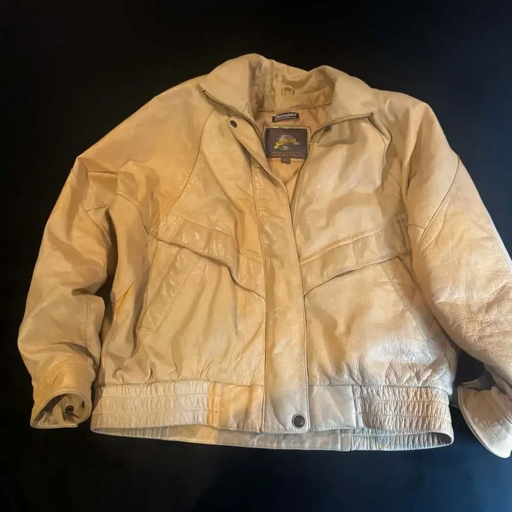 Adventure Bound by Wilsons Vintage Tan Leather Thinsulate Bomber Jacket Size L - Picture 9 of 12